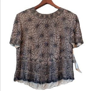 Cote d’ Azur Floral Beaded Silk Top